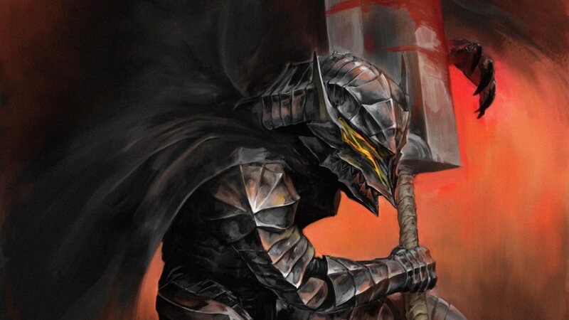 Armored Warrior with Axe — Black, Dramatic, Digital Art