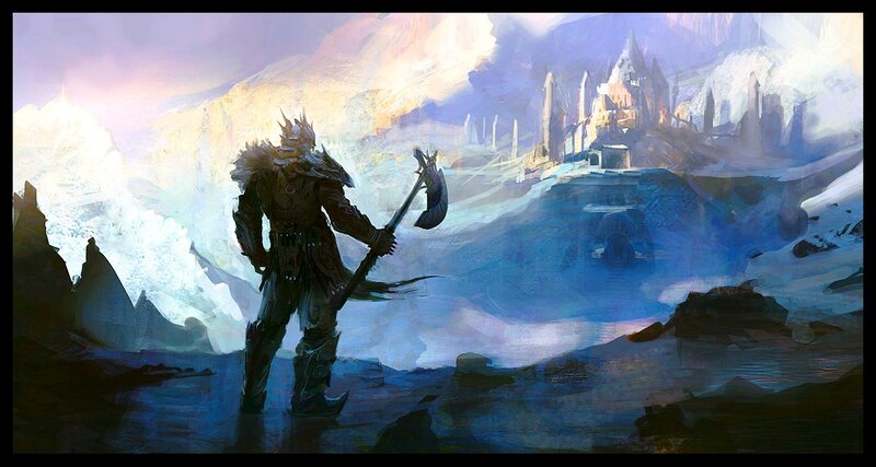 Armored Warrior with Axe — Blue, Dramatic, Winter