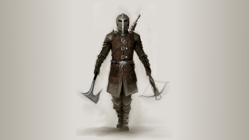 Armored Warrior with Axe — Brown, Dramatic, Digital Art, Crossbow