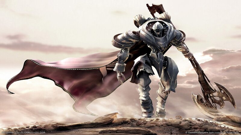 Armored Warrior with Axe — Gray, Dramatic, Sunset, Digital Art, Cape, Clouds, Purple, Brown