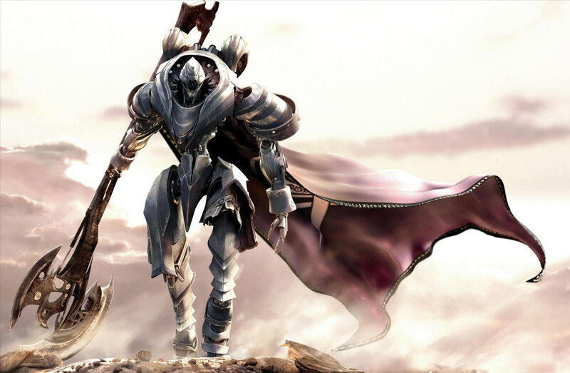 Armored Warrior with Axe — Gray, Dramatic, Sunset, Digital Art, Cape, Clouds