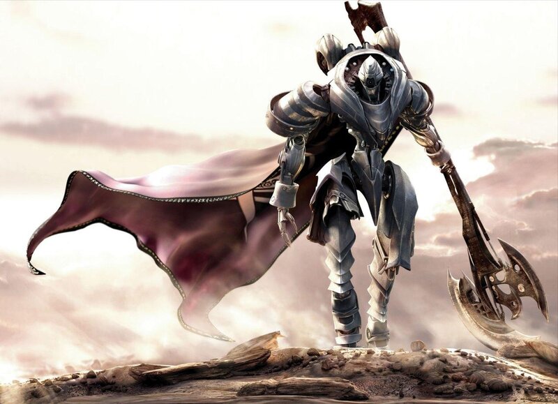 Armored Warrior with Axe — Gray, Dramatic, Sunset, Digital Art, Cape