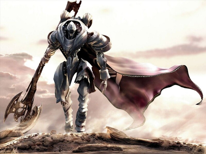 Armored Warrior with Axe — Gray, Dramatic, Sunset
