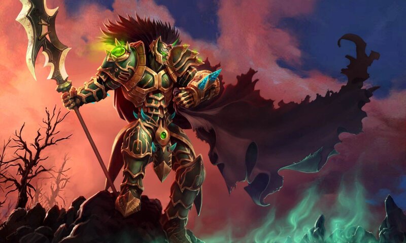 Armored Warrior with Axe — Green, Dramatic, Sunset