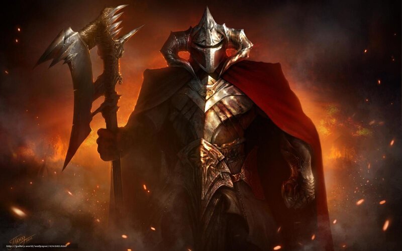 Armored Warrior with Axe — Red, Dramatic, Digital Art