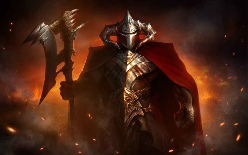 Armored Warrior with Axe — Red
