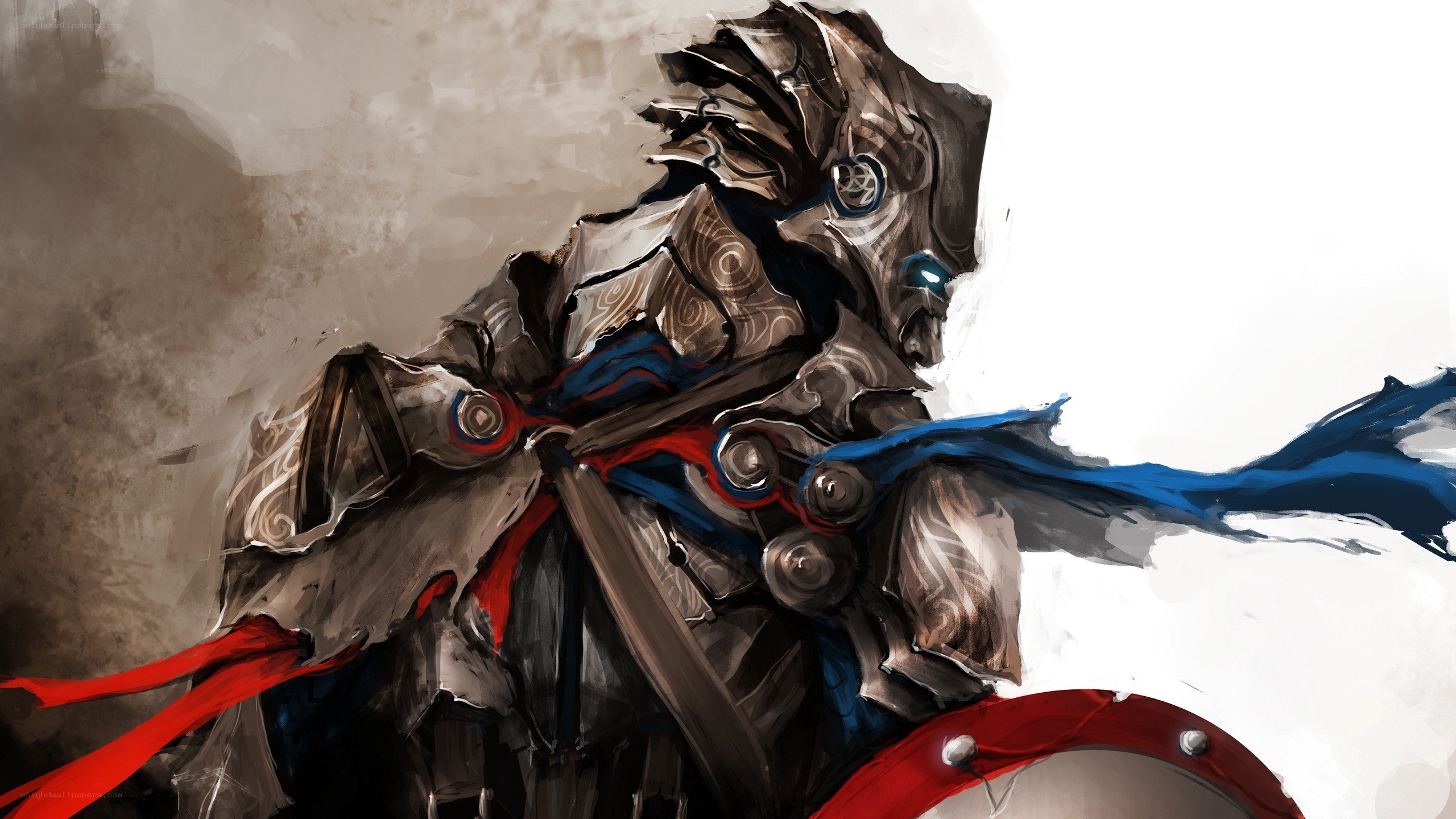 armored warrior with blue cape