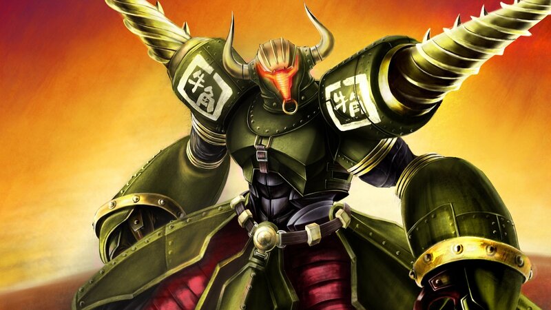 armored warrior with bull horns