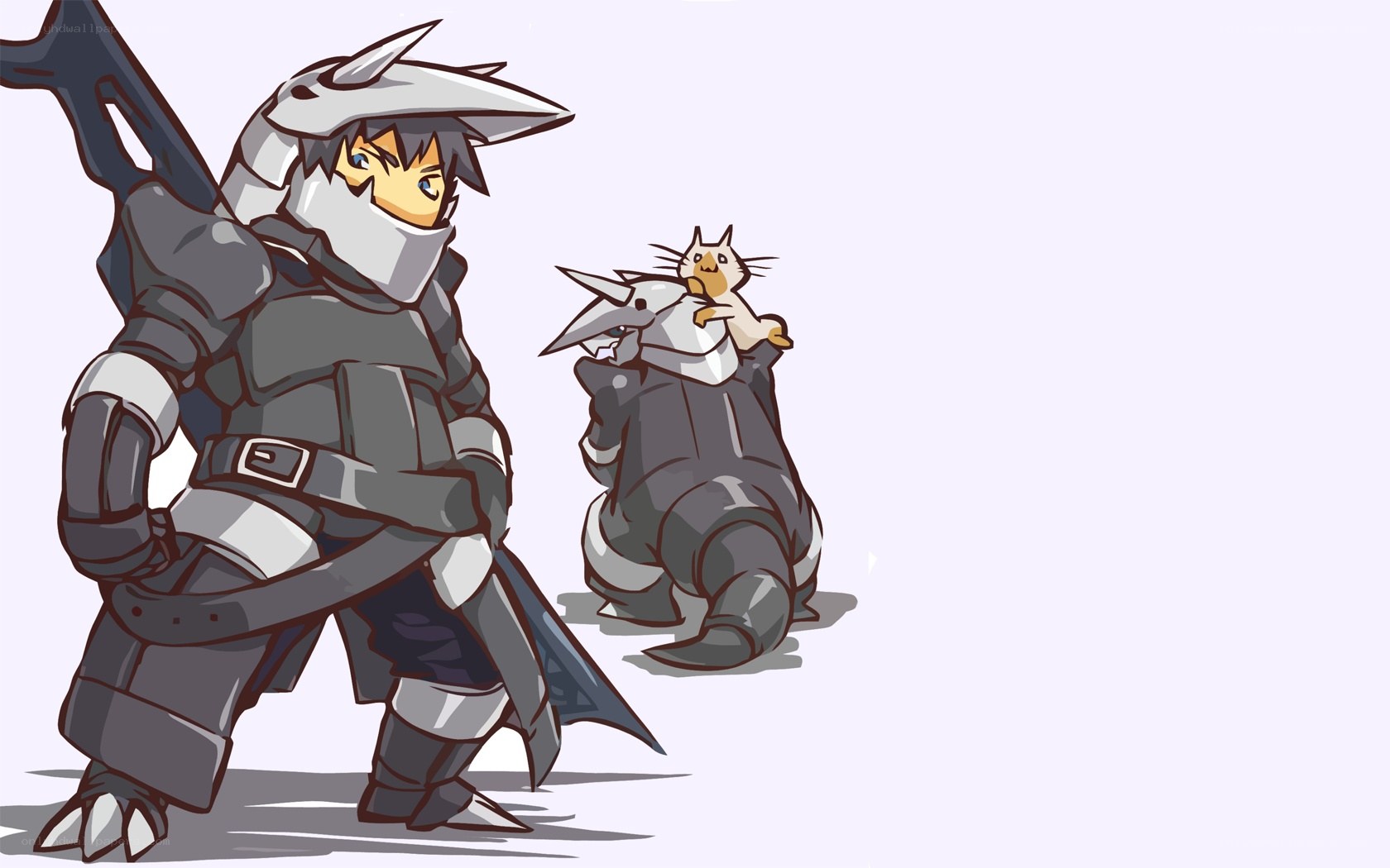 armored warrior with cat companion
