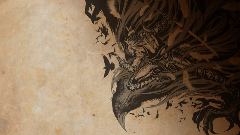 Armored Warrior with Crows — Brown, Dramatic, Digital Art