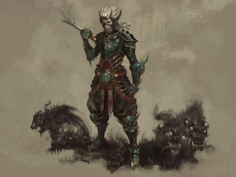 Armored warrior with demonic hounds