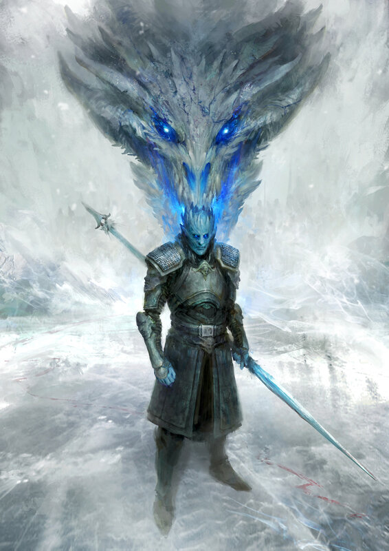 Armored Warrior with Dragon — Blue, Dramatic, Winter