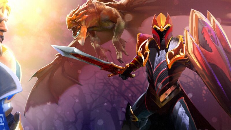 Armored Warrior with Dragon — Red, Dramatic, Sunset, Digital Art