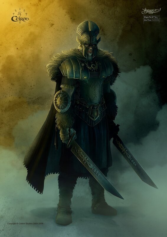 armored warrior with dual swords