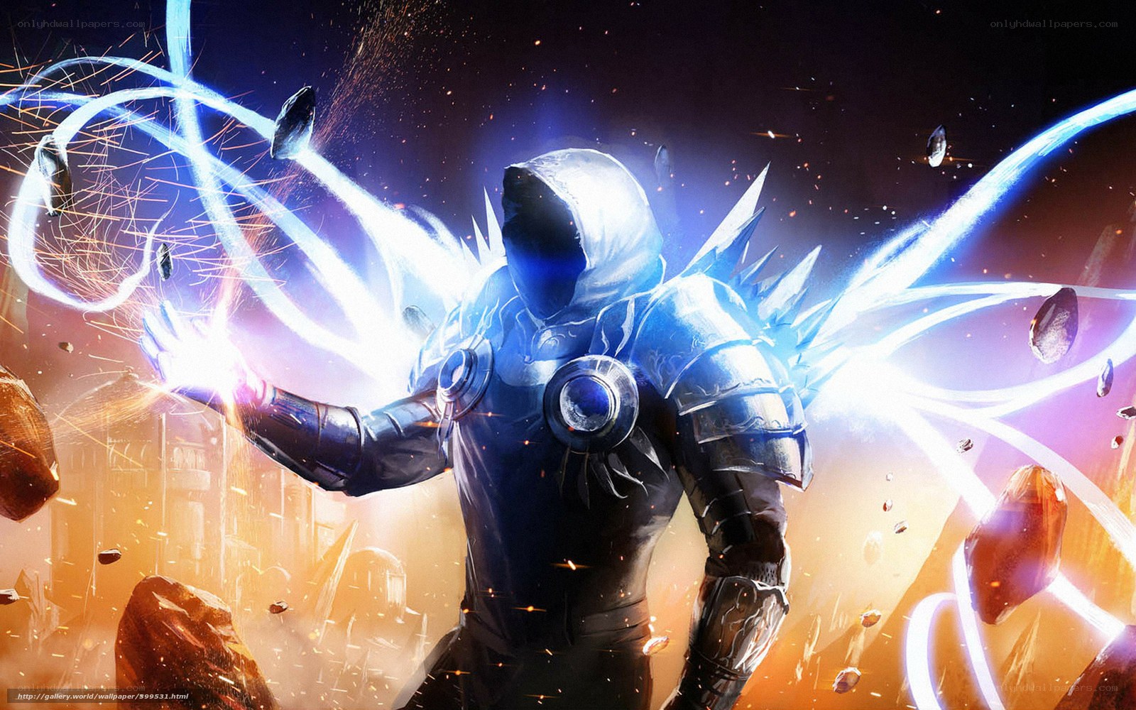 armored warrior with energy blades