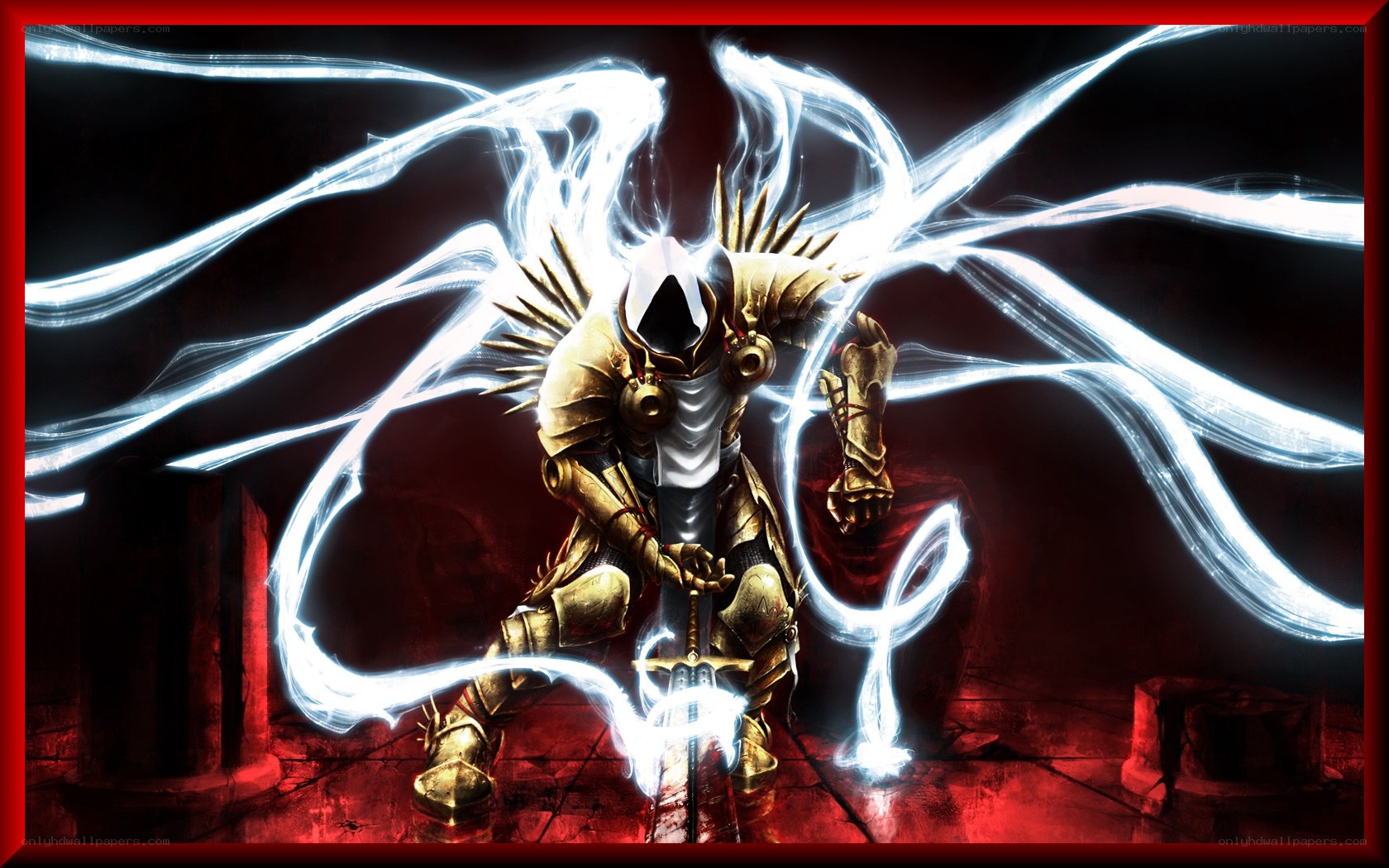armored warrior with energy wings