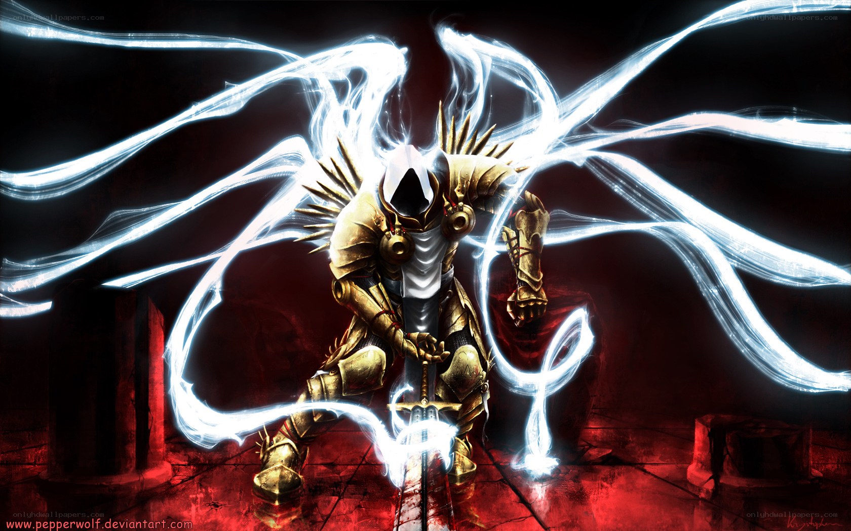 armored warrior with energy wings