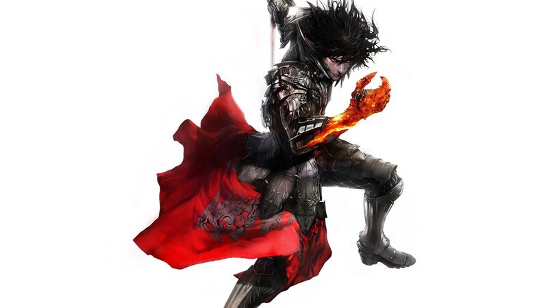 armored warrior with flaming hand