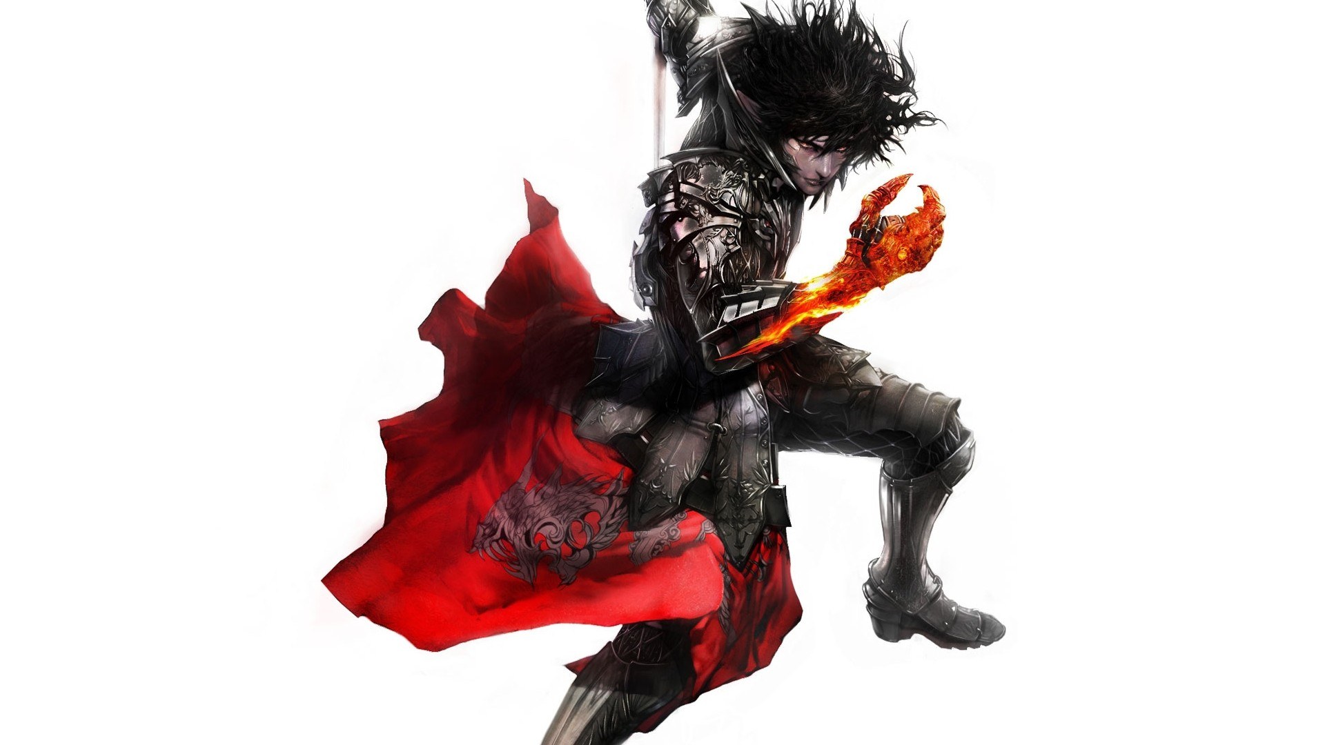 armored warrior with flaming hand