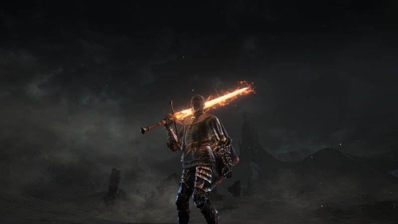 Armored Warrior with Flaming Sword — Black, Dark, Dramatic