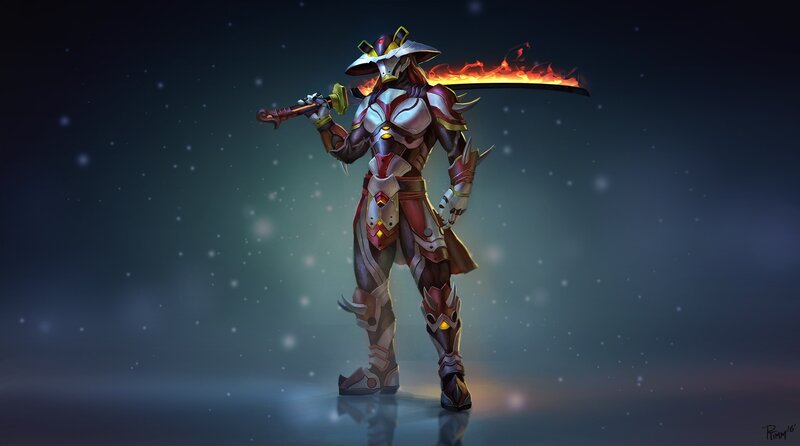 Armored Warrior with Flaming Sword — Red