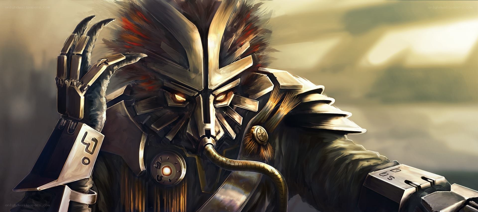 armored warrior with glowing eyes