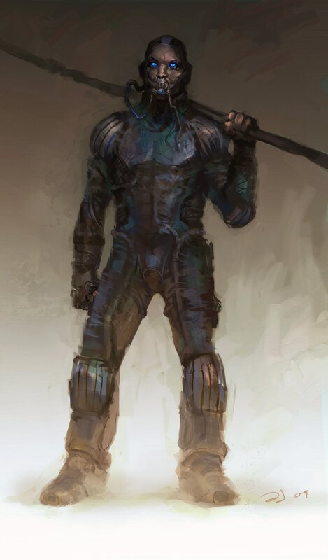 armored warrior with glowing eyes