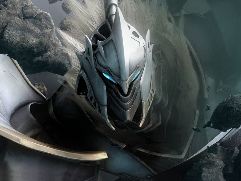 Armored Warrior with Glowing Eyes — Gray