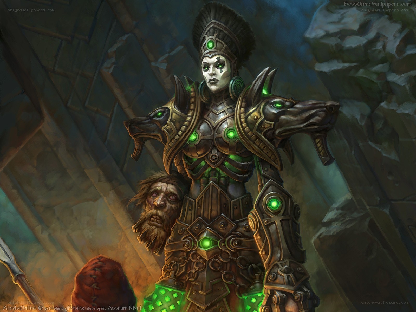 armored warrior with glowing green lights