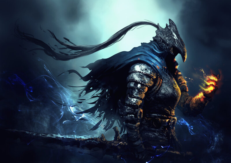 Armored Warrior with Glowing Hands — Black