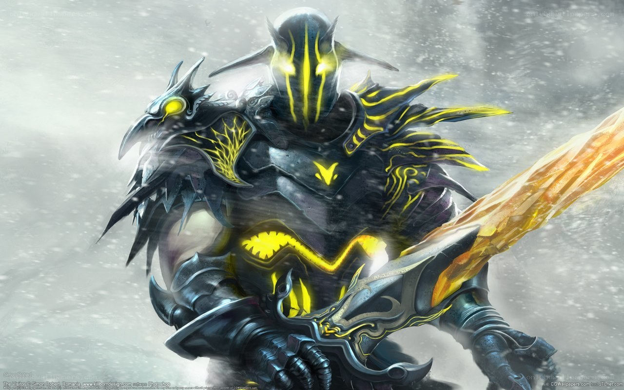 armored warrior with glowing sword