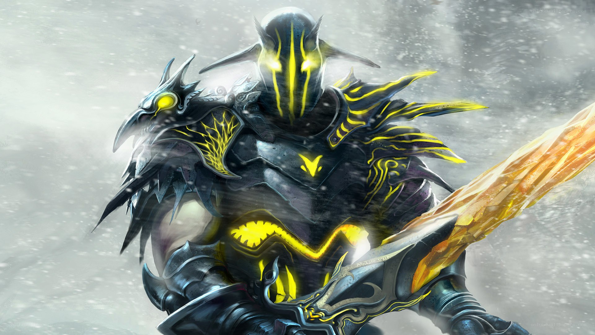 armored warrior with glowing sword