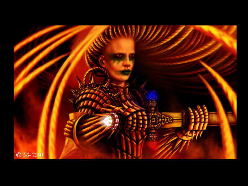 Armored Warrior with Glowing Sword — Orange