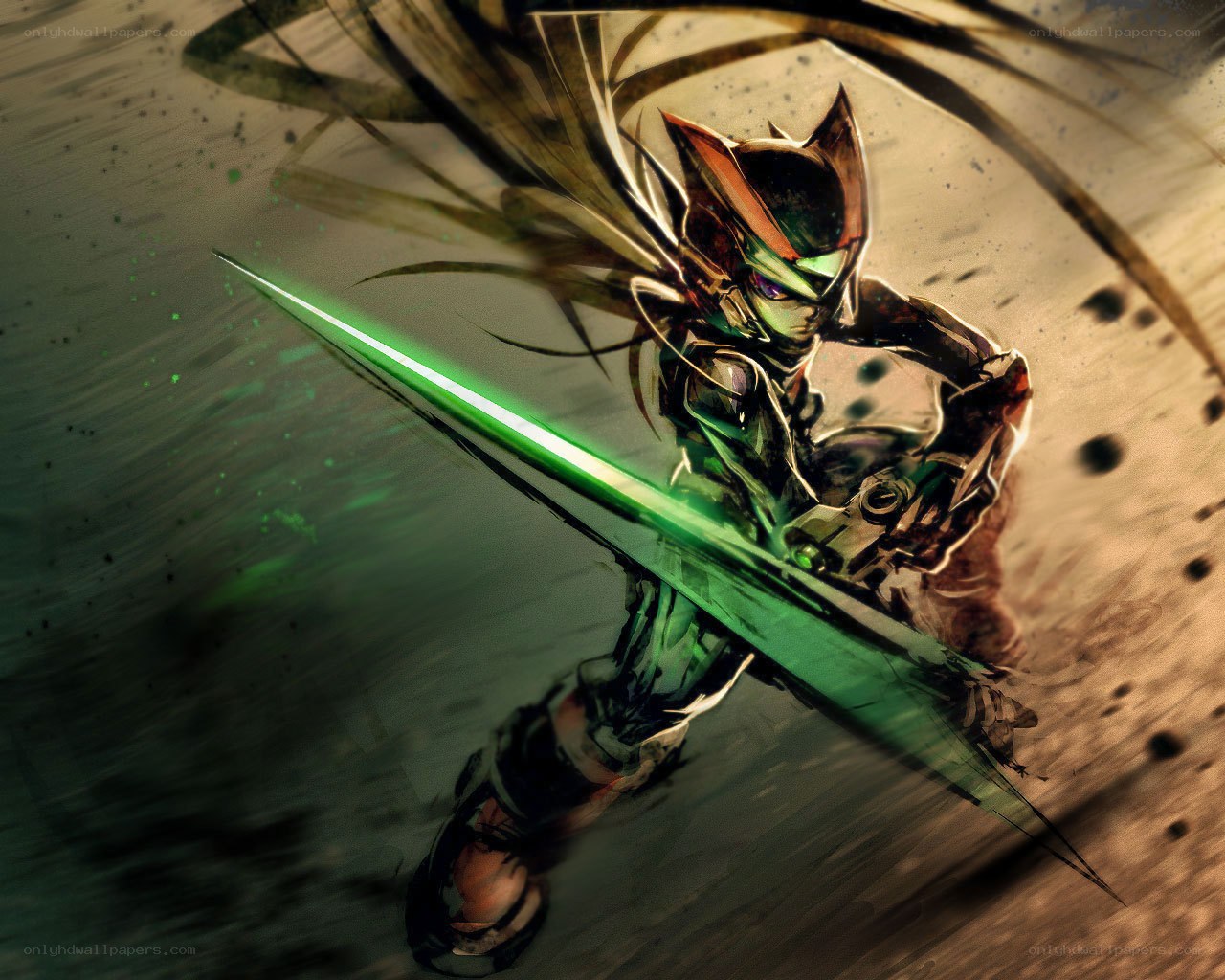 armored warrior with green sword