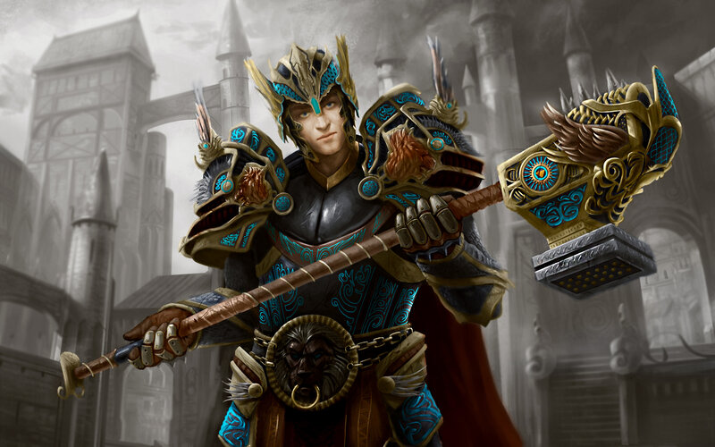 Armored Warrior with Hammer — Black, Dramatic