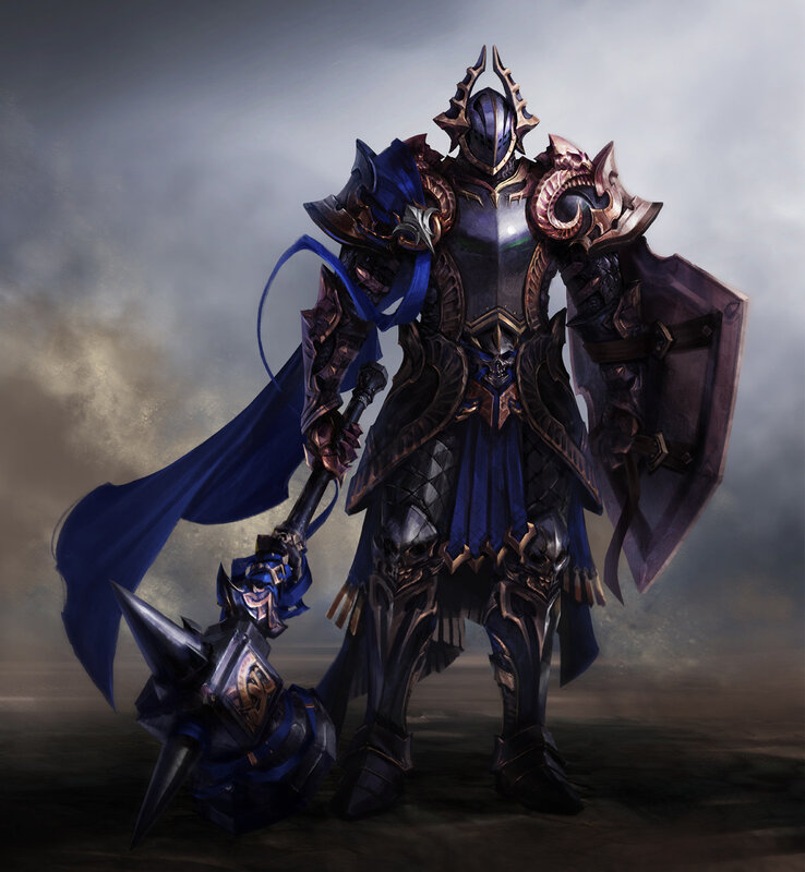 Armored Warrior with Hammer — Blue, Dramatic, Digital Art