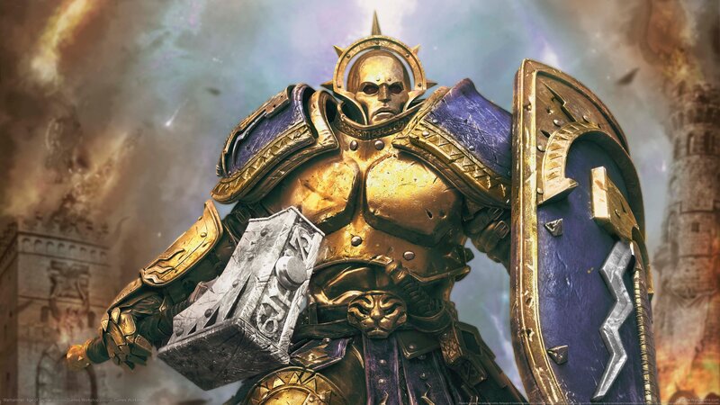 Armored Warrior with Hammer — Gold, Dramatic