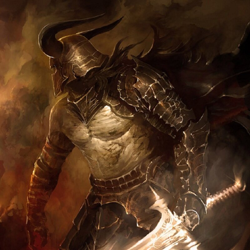 Armored Warrior with Horned Helmet — Brown