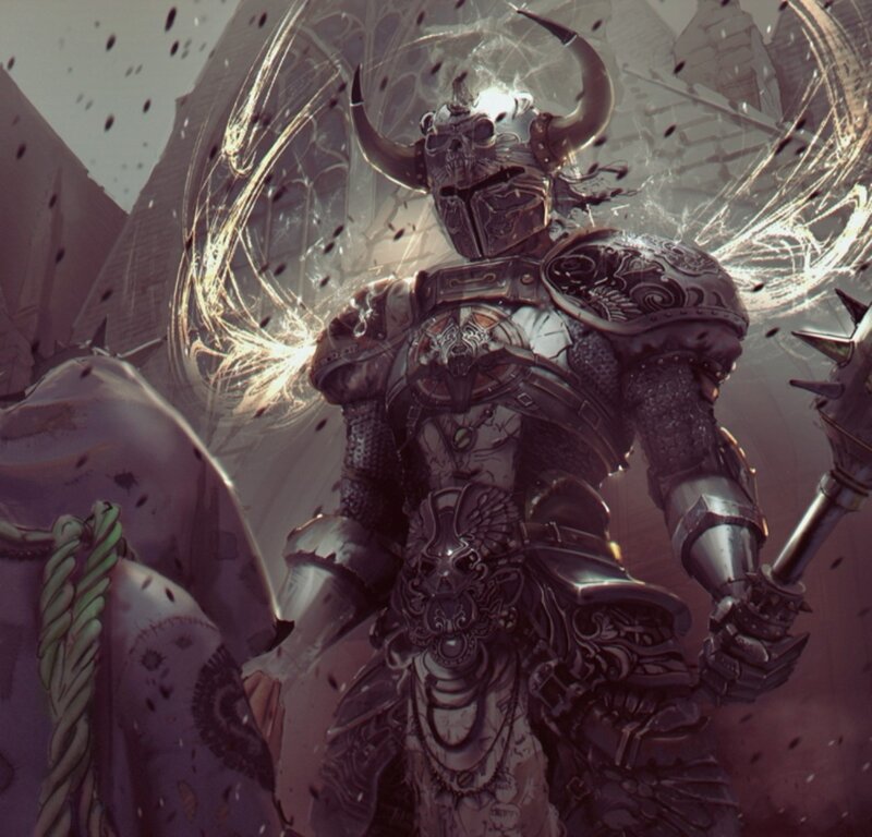 Armored Warrior with Horned Helmet — Gray