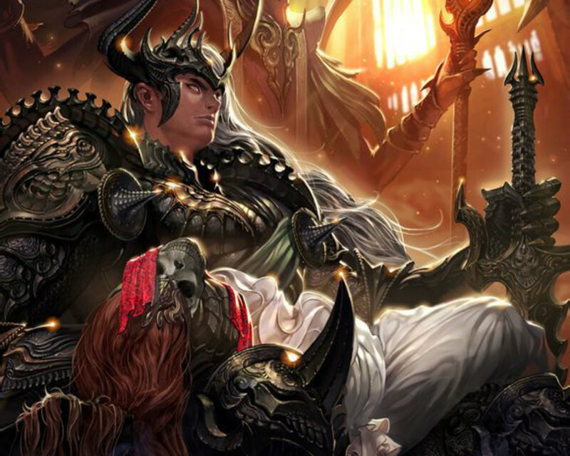 Armored Warrior with Horns — Black, Dramatic, Digital Art