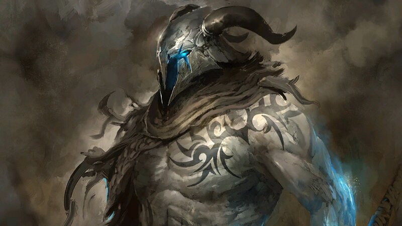 Armored Warrior with Horns — Gray, Dramatic, Digital Art, Armor