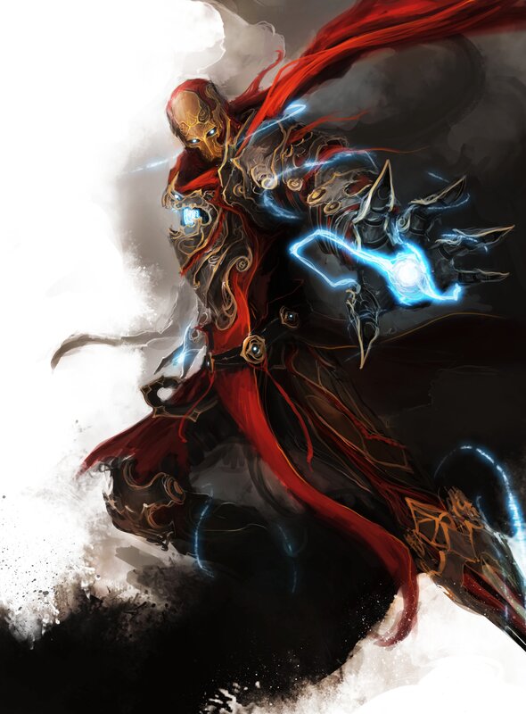 Armored Warrior with Lightning — Black, Dramatic