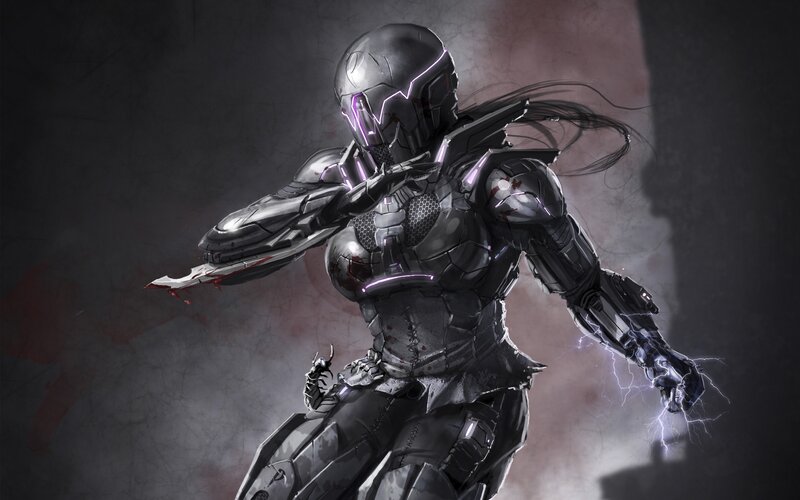 Armored Warrior with Lightning — Gray, Dramatic