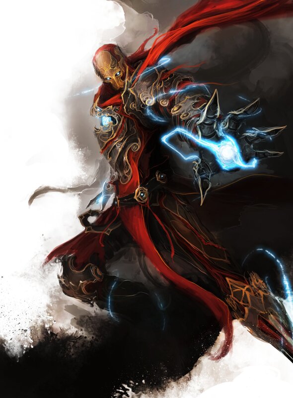 Armored Warrior with Lightning — Red, Dramatic