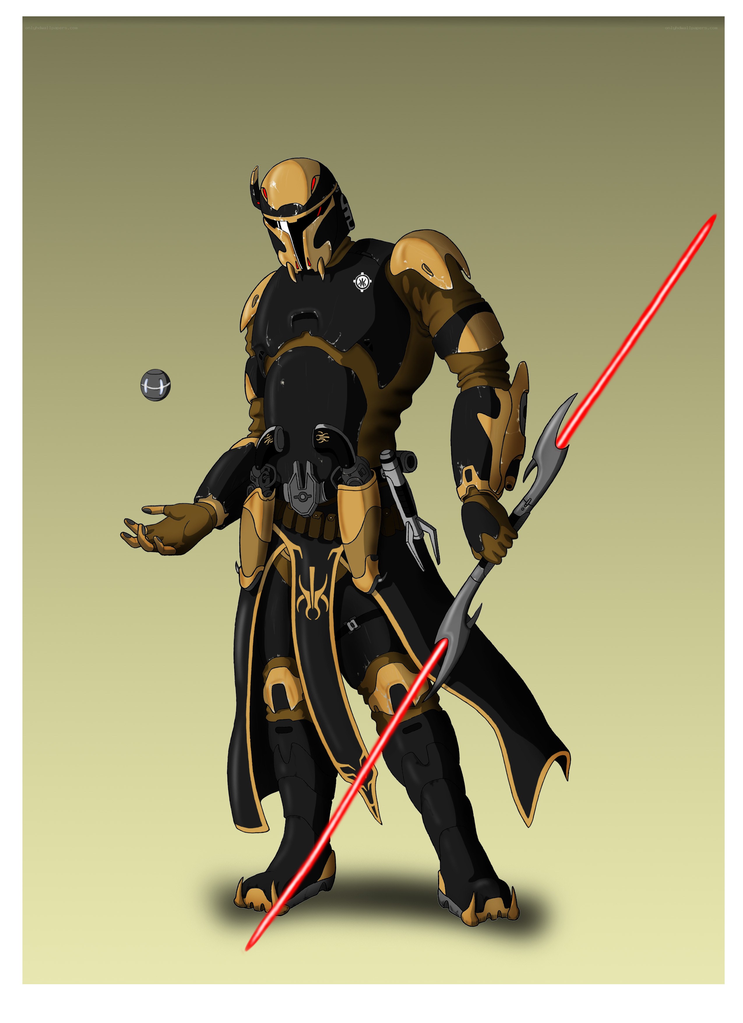 armored warrior with lightsaber