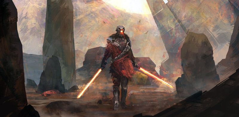 Armored Warrior with Lightsabers — Red