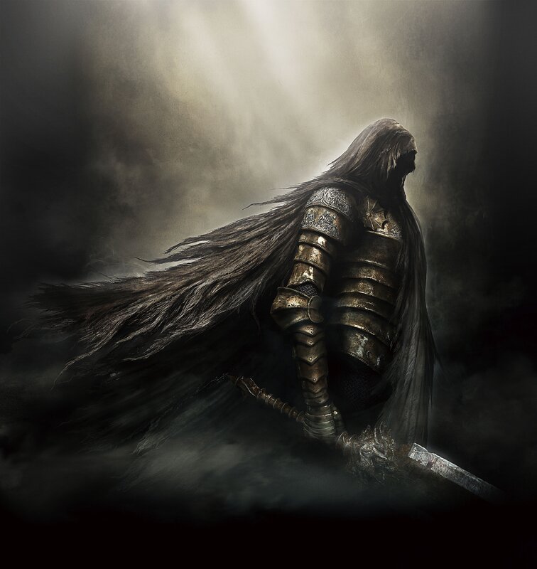 Armored Warrior with Long Hair — Black, Dramatic, Digital Art