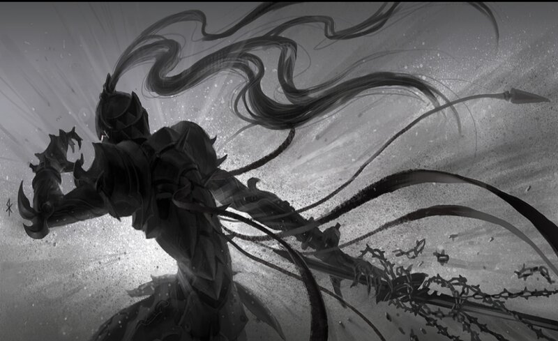 Armored Warrior with Long Hair — Black, Dramatic