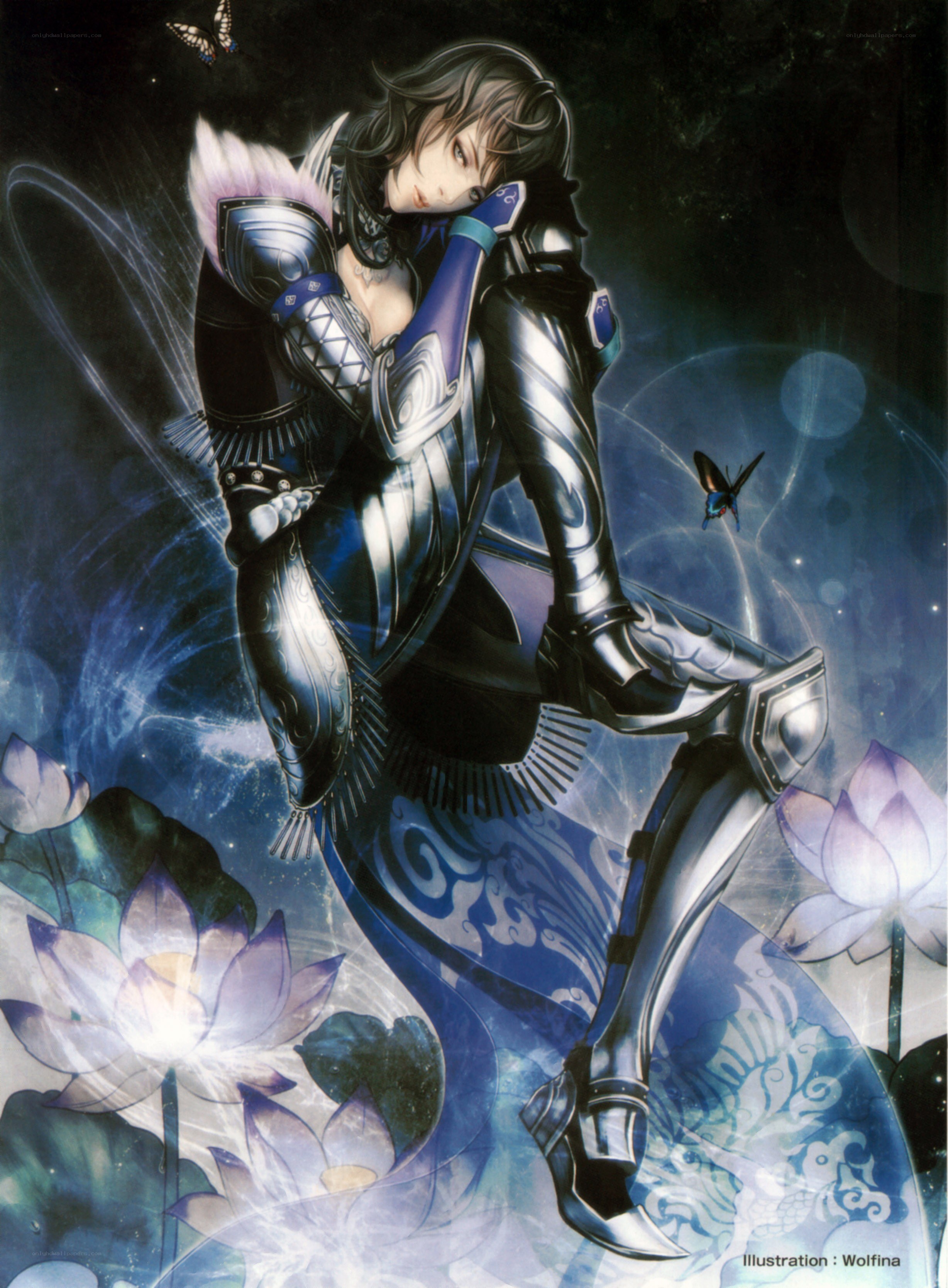 armored warrior with lotus flowers