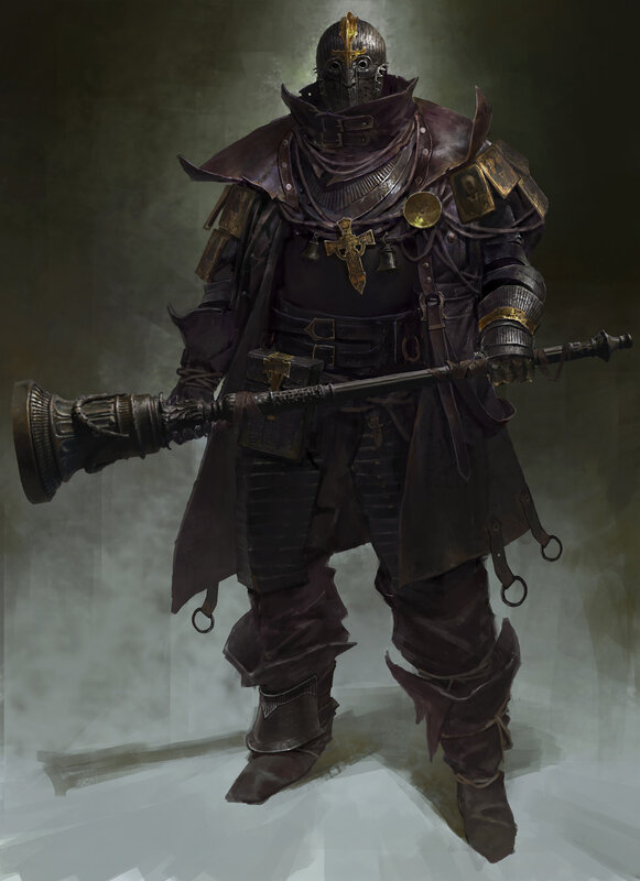 Armored Warrior with Mace — Black, Dramatic, Digital Art, Cross